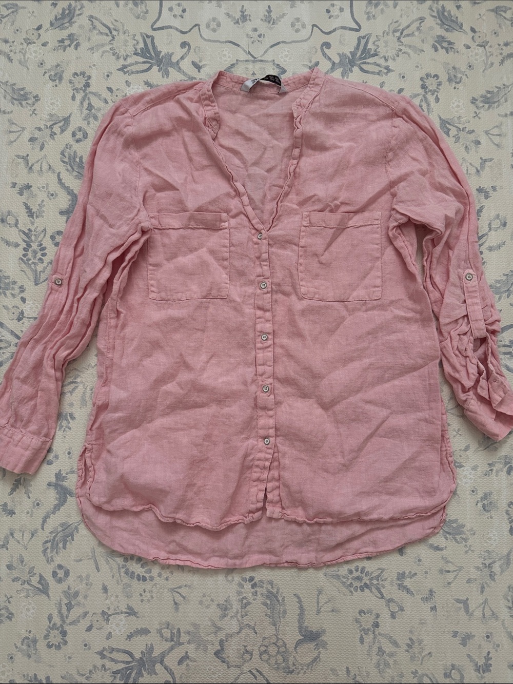 Zara Linen Tab pull sleeve top